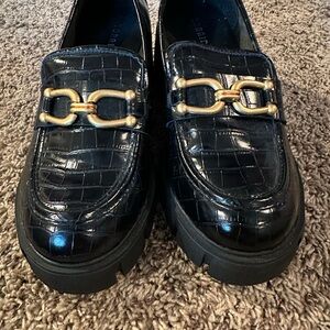 Torrid Black Croc-Embossed Loafers with Gold Hardware